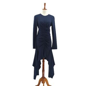 Aknvas Women 6 Daani Drape Dress Lapis Navy Blue Jersey Asymmetrical Ruched FLAW